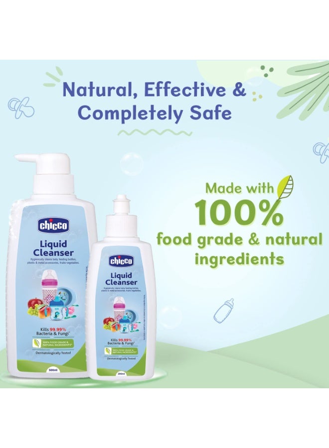 شيكو Chicco Liquid Cleanser 200ml Bottle Wash for Cleaning Baby Bottles, 100% Food Grade & Natural Ingredients, kills 99.99% Germs, Anti-Bacterial & Anti-Fungal, Cleans Baby Feeding Bottles, Nipples, Sipper Cups, Toys, Fruits, Vegetables, etc., Baby Safe & Dermatologically tested - Image 3